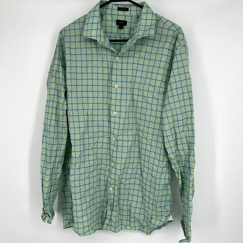 J.Crew Men's‎ Shirt Button Down Size XL Plaid Button Down Ludlow Green Yellow